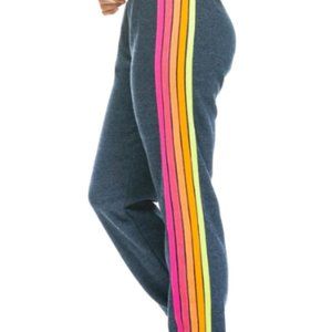 AVIATOR NATION STRIPED PANTS size small heather navy neon